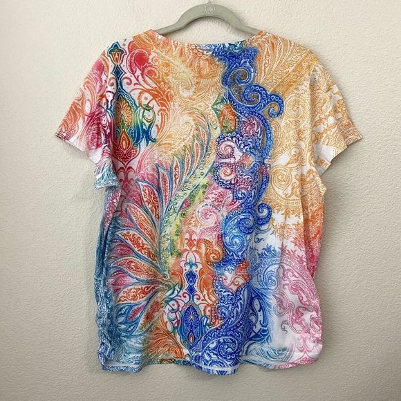 Chico's Shirt Womens Size 3 XL Boho Paisley Short Sleeve Multicolor - Picture 2 of 9